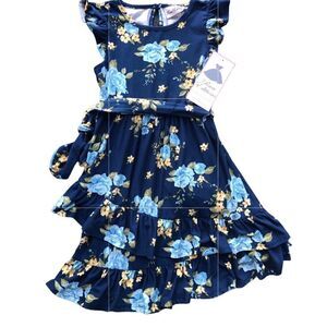 NWT KIDS Rare Edition Navy Blue Light Blue Roses & Yellow Flowers Size: 7